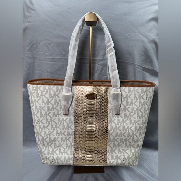 Authentic Michael Kors Jet Set Gold Snakeskin Travel Tote - Picture 1 of 16